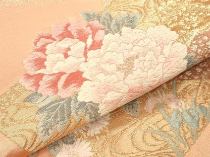 平和屋本店▼太鼓柄京袋帯　唐織　色紙重ね花文　本金箔二重織　正絹　逸品　未使用　DABK2170op