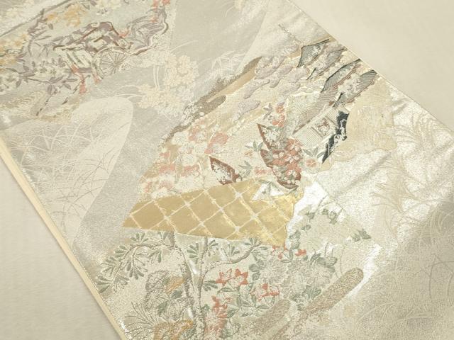 平和屋本店▼六通柄袋帯　唐織　地紙風景花文　九百錦　純金箔　正絹　逸品　DABK2171op