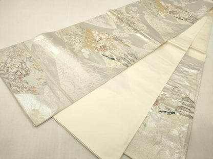 平和屋本店▼六通柄袋帯　唐織　地紙風景花文　九百錦　純金箔　正絹　逸品　DABK2171op