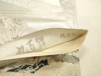 平和屋本店▼六通柄袋帯　唐織　地紙風景花文　九百錦　純金箔　正絹　逸品　DABK2171op