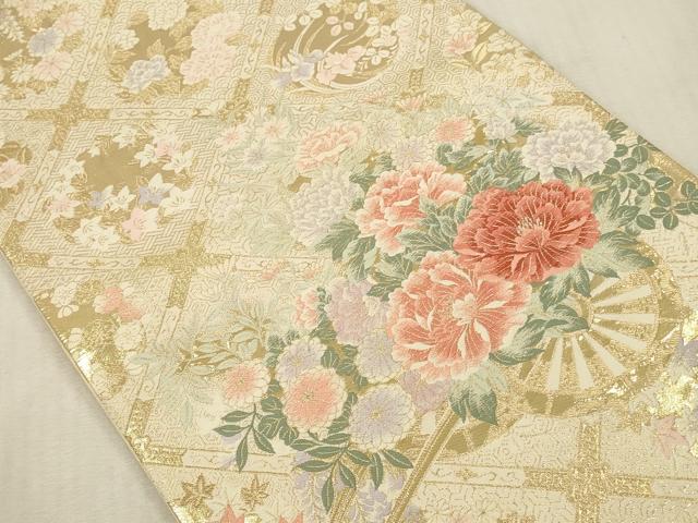 平和屋本店▼六通柄袋帯　唐織　花車文　九百錦　純金箔　正絹　逸品　DABK2173op