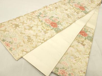 平和屋本店▼六通柄袋帯　唐織　花車文　九百錦　純金箔　正絹　逸品　DABK2173op