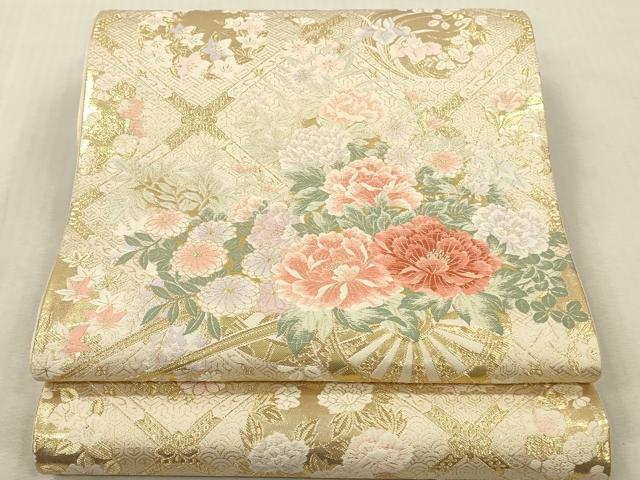 平和屋本店▼六通柄袋帯　唐織　花車文　九百錦　純金箔　正絹　逸品　DABK2173op