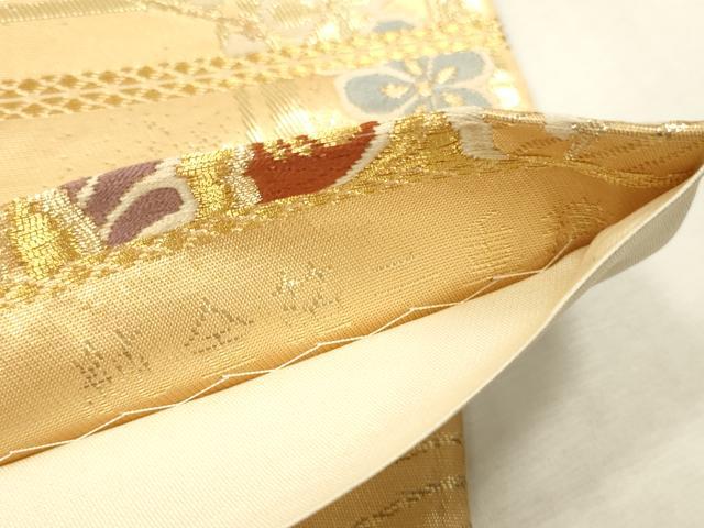 平和屋本店▼六通柄袋帯　唐織　舞蝶花文　純金箔二重織　正絹　逸品　DABK2174op