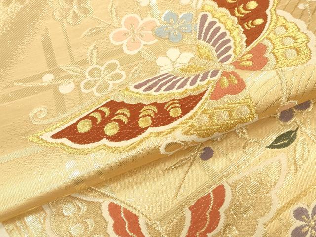 平和屋本店▼六通柄袋帯　唐織　舞蝶花文　純金箔二重織　正絹　逸品　DABK2174op