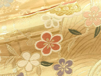 平和屋本店▼六通柄袋帯　唐織　舞蝶花文　純金箔二重織　正絹　逸品　DABK2174op