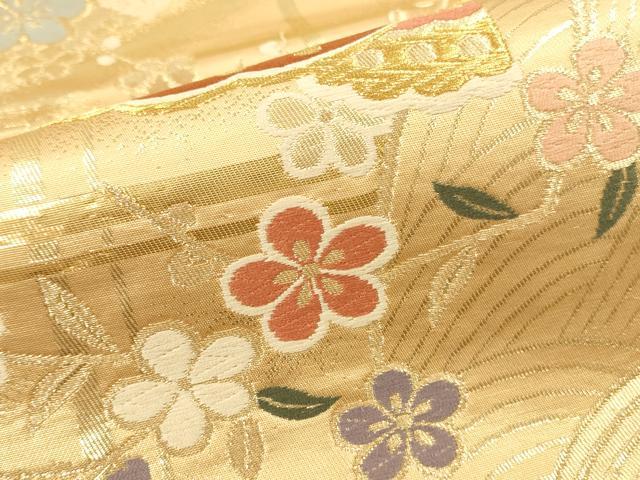 平和屋本店▼六通柄袋帯　唐織　舞蝶花文　純金箔二重織　正絹　逸品　DABK2174op