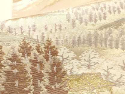 平和屋本店▼六通柄袋帯　風景文　本金二重箔　正絹　逸品　DABK2175op