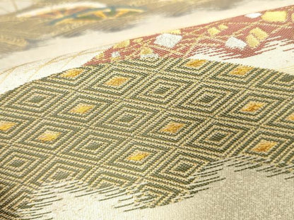 平和屋本店▼六通柄袋帯　光彩小袖文　本金箔　正絹　逸品　DABK2176op
