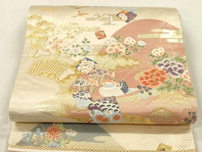平和屋本店▼六通柄袋帯　唐織　鴛鴦風景花鳥文　九百錦　本金箔　正絹　逸品　DABK2177op
