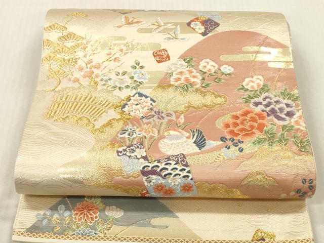 平和屋本店▼六通柄袋帯　唐織　鴛鴦風景花鳥文　九百錦　本金箔　正絹　逸品　DABK2177op