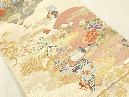 平和屋本店▼六通柄袋帯　唐織　鴛鴦風景花鳥文　九百錦　本金箔　正絹　逸品　DABK2177op
