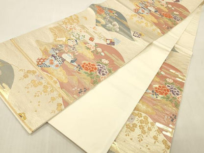 平和屋本店▼六通柄袋帯　唐織　鴛鴦風景花鳥文　九百錦　本金箔　正絹　逸品　DABK2177op
