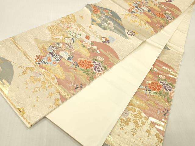 平和屋本店▼六通柄袋帯　唐織　鴛鴦風景花鳥文　九百錦　本金箔　正絹　逸品　DABK2177op