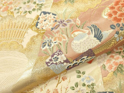 平和屋本店▼六通柄袋帯　唐織　鴛鴦風景花鳥文　九百錦　本金箔　正絹　逸品　DABK2177op