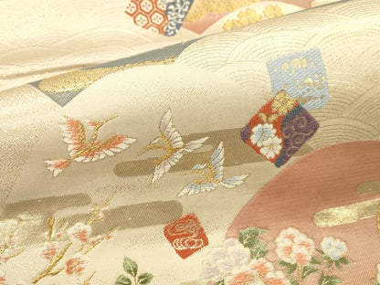 平和屋本店▼六通柄袋帯　唐織　鴛鴦風景花鳥文　九百錦　本金箔　正絹　逸品　DABK2177op