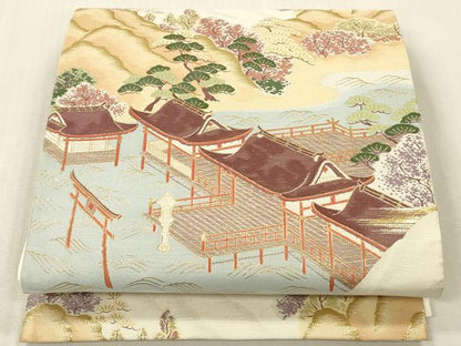 平和屋本店▼六通柄袋帯　安芸　風景文　九百本金箔　正絹　逸品　DABK2180op