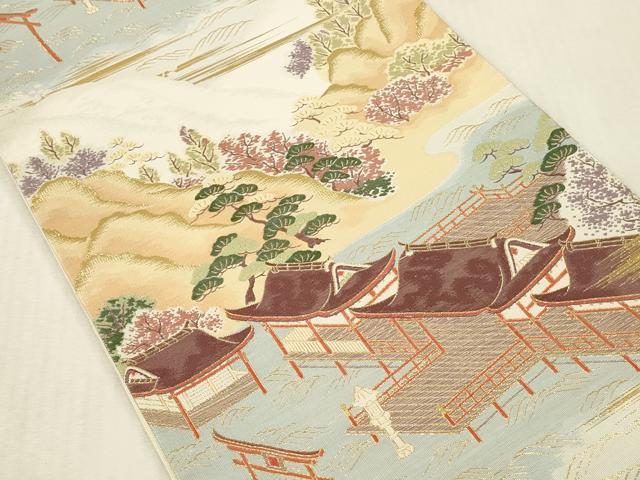 平和屋本店▼六通柄袋帯　安芸　風景文　九百本金箔　正絹　逸品　DABK2180op