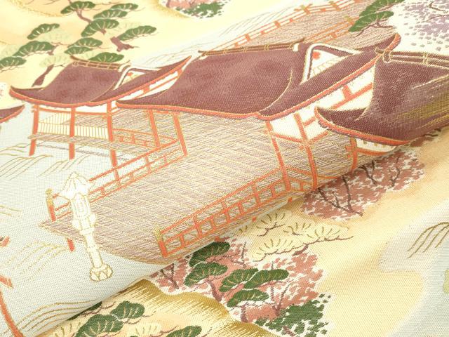 平和屋本店▼六通柄袋帯　安芸　風景文　九百本金箔　正絹　逸品　DABK2180op