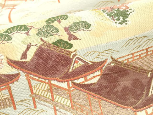 平和屋本店▼六通柄袋帯　安芸　風景文　九百本金箔　正絹　逸品　DABK2180op