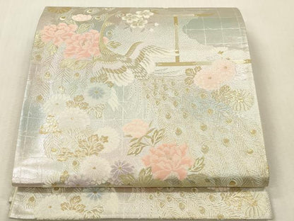 平和屋本店▼六通柄袋帯　孔雀花文　純金二重箔　正絹　逸品　DABK2181op