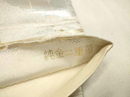 平和屋本店▼六通柄袋帯　孔雀花文　純金二重箔　正絹　逸品　DABK2181op