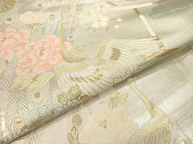 平和屋本店▼六通柄袋帯　孔雀花文　純金二重箔　正絹　逸品　DABK2181op