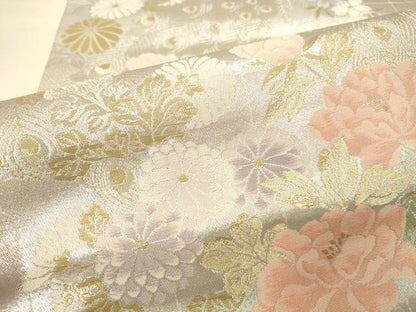 平和屋本店▼六通柄袋帯　孔雀花文　純金二重箔　正絹　逸品　DABK2181op