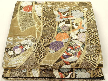平和屋本店▼六通柄袋帯　唐織　几帳鳳凰花文　弐拾四金二重織　正絹　逸品　DABK2183op