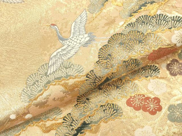 平和屋本店▼六通柄袋帯　唐織　飛鶴花松文　本金箔　正絹　逸品　DABK2184op