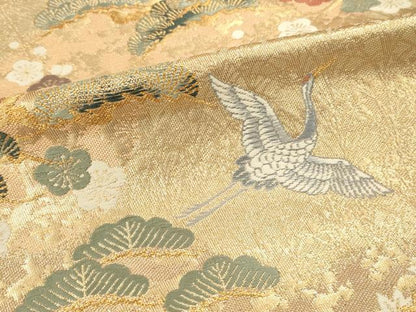 平和屋本店▼六通柄袋帯　唐織　飛鶴花松文　本金箔　正絹　逸品　DABK2184op