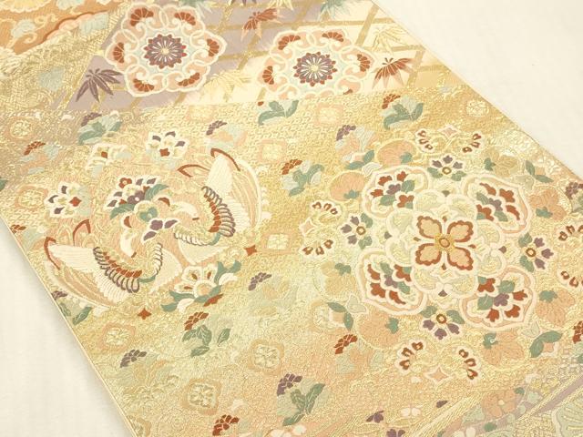 平和屋本店▼六通柄袋帯　唐織　向かい鳥正倉院花文　本金箔　正絹　逸品　DABK2187op