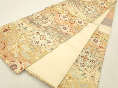 平和屋本店▼六通柄袋帯　唐織　向かい鳥正倉院花文　本金箔　正絹　逸品　DABK2187op