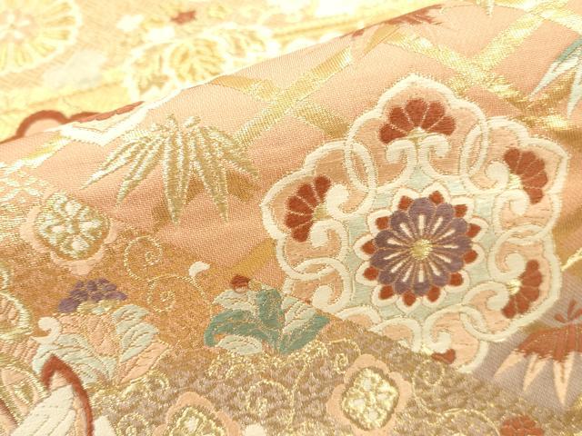 平和屋本店▼六通柄袋帯　唐織　向かい鳥正倉院花文　本金箔　正絹　逸品　DABK2187op