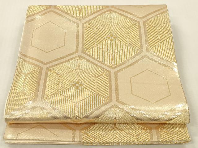 平和屋本店▼六通柄袋帯　亀甲松葉文　本金二重箔　銀彩錦　正絹　逸品　DABK2188op