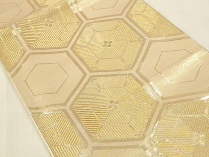 平和屋本店▼六通柄袋帯　亀甲松葉文　本金二重箔　銀彩錦　正絹　逸品　DABK2188op