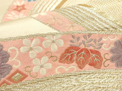 平和屋本店▼六通柄袋帯　唐織　孔雀の舞文　純金箔24K　正絹　逸品　DABK2189op