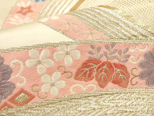 平和屋本店▼六通柄袋帯　唐織　孔雀の舞文　純金箔24K　正絹　逸品　DABK2189op
