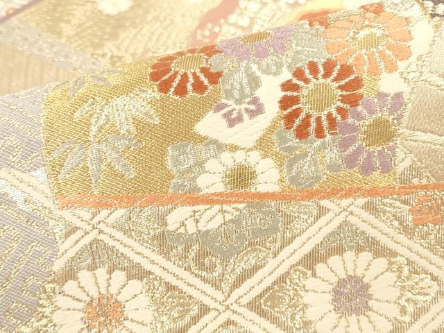 平和屋本店▼六通柄袋帯　唐織　扇面御所車花文　本金箔二重織　正絹　逸品　DABK2191op