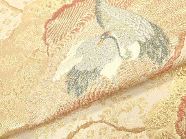 平和屋本店▼六通柄袋帯　唐織　道長鶴文　純金　正絹　逸品　DABK2192op