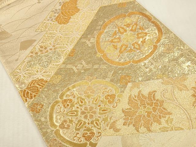 平和屋本店▼六通柄袋帯　更紗花文　純金箔　正絹　逸品　DABK2194op