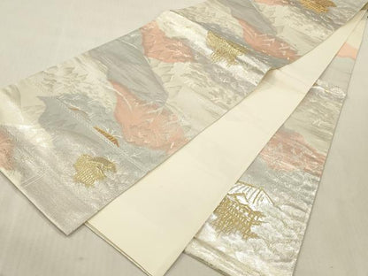 平和屋本店▼六通柄袋帯　みやこの四季　貳拾四金　正絹　逸品　DABK2195op