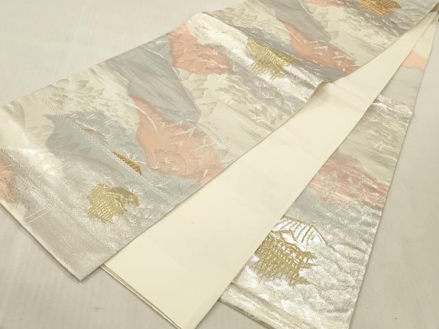 平和屋本店▼六通柄袋帯　みやこの四季　貳拾四金　正絹　逸品　DABK2195op