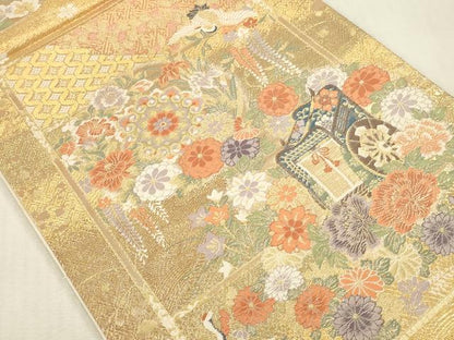 平和屋本店▼西陣　六通柄袋帯　唐織　流水鏡裏文　純金箔二重織　上代25万　証紙付き　正絹　逸品　DABK2197op