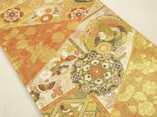 平和屋本店▼六通柄袋帯　唐織　麗華錦　舞蝶花鳥文　本金箔　正絹　逸品　DABK2198op