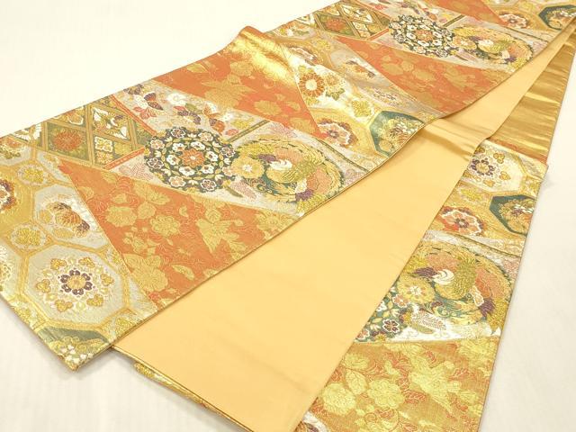 平和屋本店▼六通柄袋帯　唐織　麗華錦　舞蝶花鳥文　本金箔　正絹　逸品　DABK2198op
