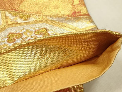 平和屋本店▼六通柄袋帯　唐織　麗華錦　舞蝶花鳥文　本金箔　正絹　逸品　DABK2198op