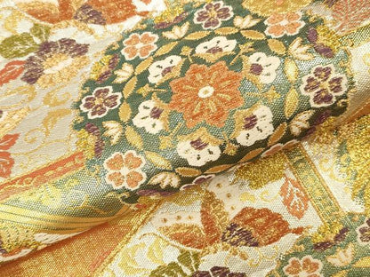 平和屋本店▼六通柄袋帯　唐織　麗華錦　舞蝶花鳥文　本金箔　正絹　逸品　DABK2198op