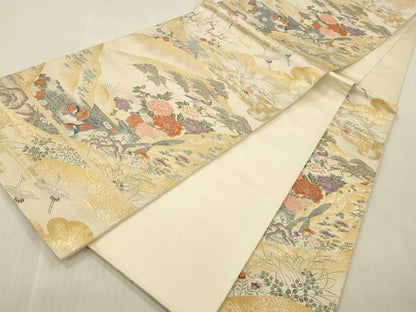 平和屋本店▼六通柄袋帯　唐織　慶祥秀宝文　純金箔　正絹　逸品　DABK2199op