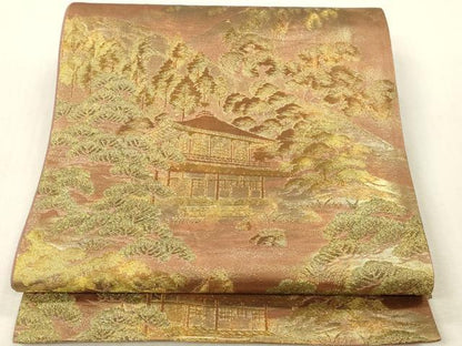 平和屋本店▼六通柄袋帯　風景松文　純金箔　正絹　逸品　DABK2201op